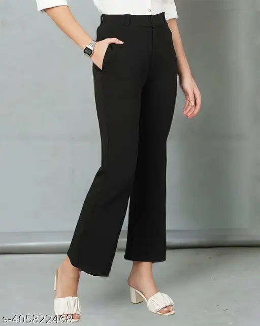Black cotton lycra plazo pants for women, Lifetarm formal office wear set in solid pattern