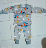 Wool kids winter wear set: printed pajama dress & top, long sleeves, size 3-6 months