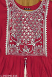 Embroidered maroon rayon kurta pajama set with computer embroidery, three-quarter sleeves, suitable for ages 3-4 to 9-10 years