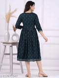 Printed gawan, navy blue with geometric designs, long sleeves, embroidered borders