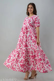 Pink floral midi dress with long sleeves and a V-neck