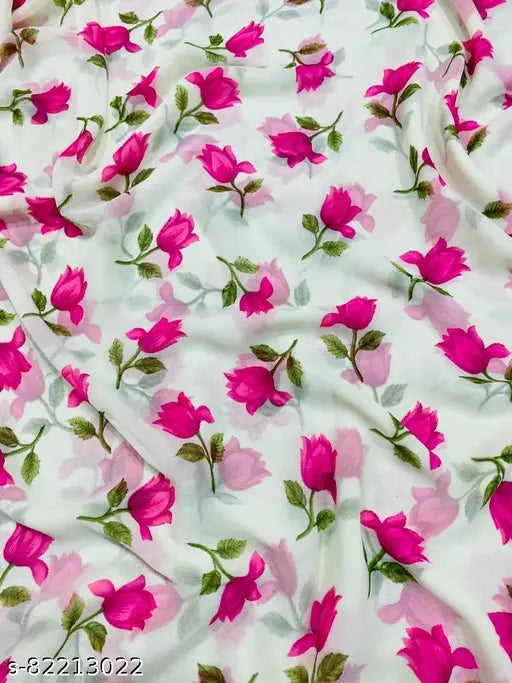 Pink and white floral daily wear saree