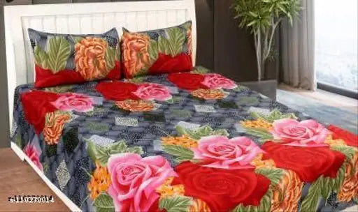 White polycotton queen size double bedsheet, 3D printed pattern, superfine quality, includes 2 pillow covers. Ideal for summer use
