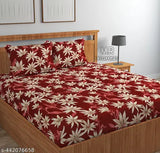 Attractive cotton double fitted bedsheet with 2 pillow covers, botanical print, fits up to 8" mattress, ideal for summer, made by M.R Enterprises