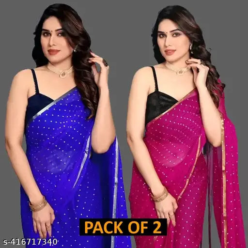 Aardiva Printed Daily Wear Chiffon Sarees Combo (Pack of 2), Bangalori Silk blouses, free size, India origin