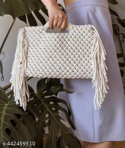Handmade macrame fringe handbag