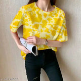 Women's oversized t-shirt, bright yellow with tie dye pattern, casual wear