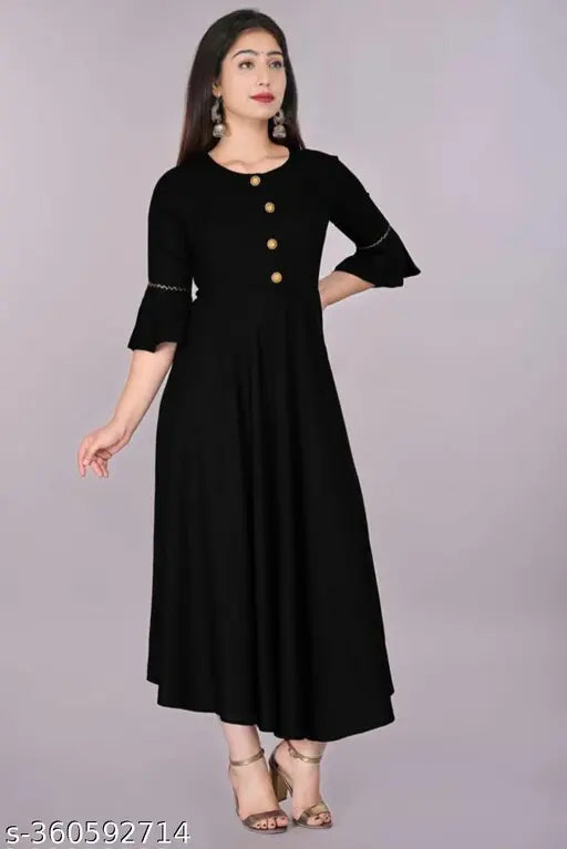 Black georgette kurti with floral print and long sleeves