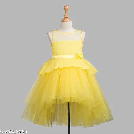 Yellow embellished net sleeveless dress for 1-2 year old girls, Indian made Toy Balloon party wear