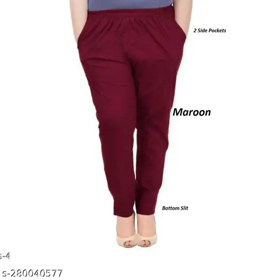 Deepra Creation Women's Cotton Lycra Plus Size Jumbo Trousers with Pockets, India-made loose fit trousers with 2 pockets and bottom slit