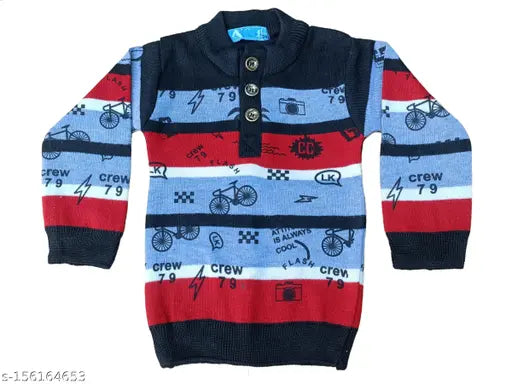 Boys and girls agile fancy wool sweater, print pattern for regular fit winter wear