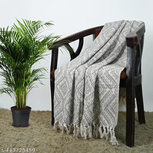 Lavender 50x60" soft plush 100% cotton throw blanket on couch, warm and cozy single layer