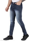 Mens stylish blue denim jeans with belt loops and front pocket, black color