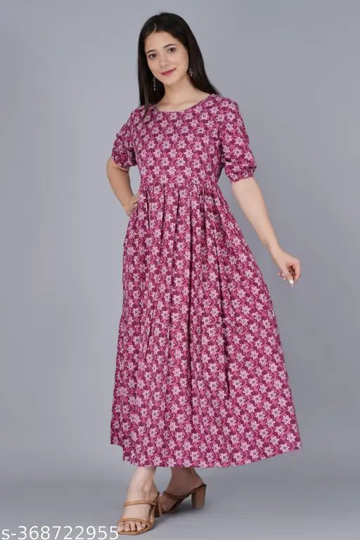 Purple floral embroidered long anarkali kurti, floor length