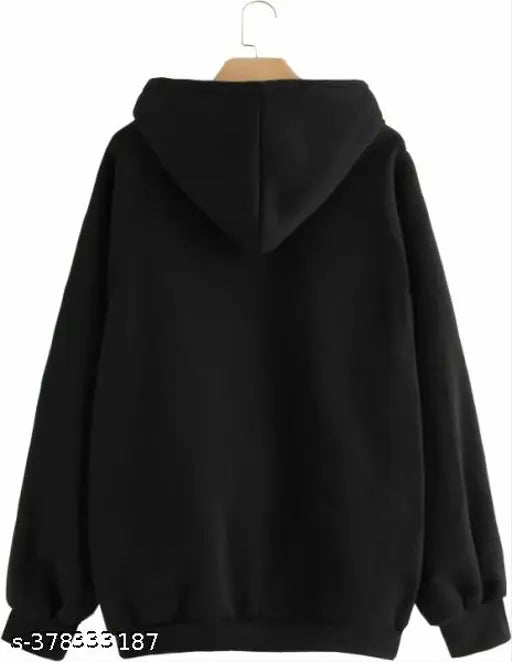 Black fleece women's solid hood jacket, premium quality, stretchable fabric, unique design