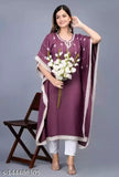 Purple rayon embroidered maxi kaftan nightdress, perfect for home or vacation wear