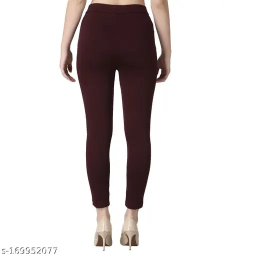 Solid nylon rayon blended ankle-length jeggings by ROBECULT, great for daily casual wear and parties. Ideal for women with a 26", 28", or 34" waist (size refers to the waist measurement). Made in India