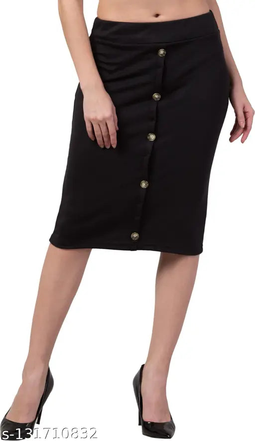 Black cotton blend skirt, solid net design for women and girls. Size options include 28", 30", 32", 34". Made in India