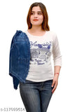 Denim jacket, women's, printed graphic top