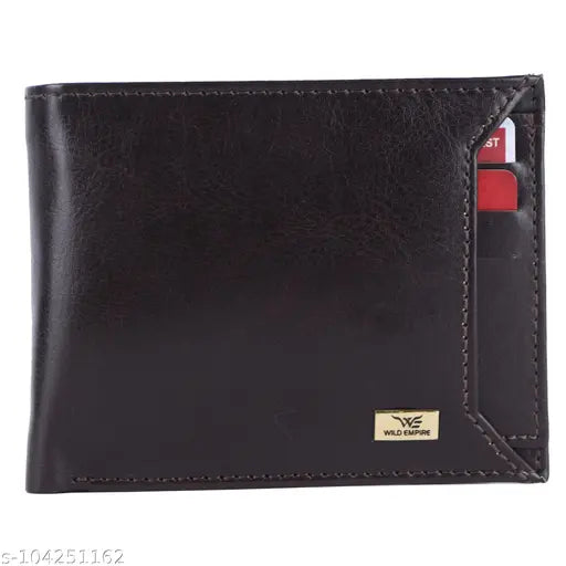 Stylish faux leather wallet for men, solid pattern, 2 compartments, Indian origin, free size (11x8 cm)