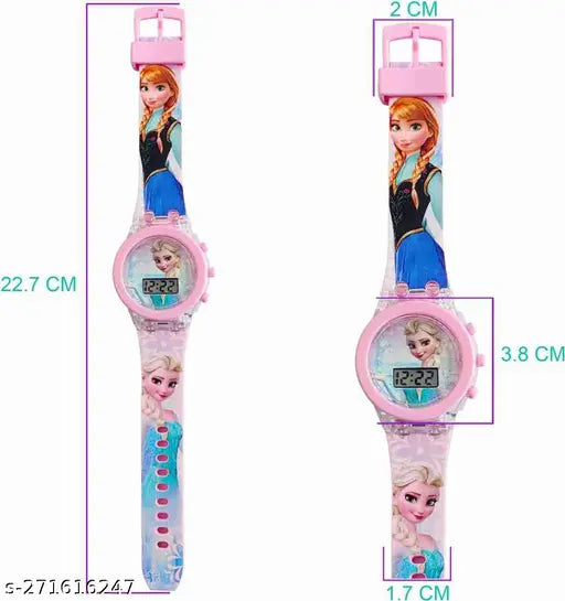 Pink Disney Princess watch with Elsa and Anna from Frozen on pink case