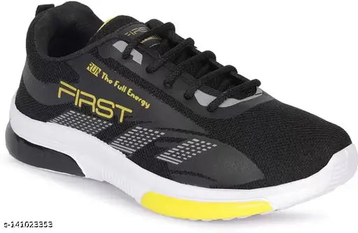 Black kids sports shoes with white soles, suitable for walking and running