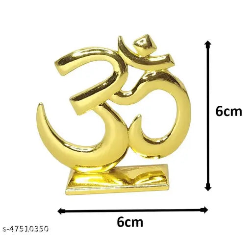 Golden, metal Om Shiv Idol (6cm x 6cm) for car dashboard, Hindu religious decorative showpiece