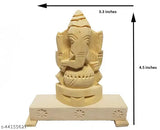 Wooden white Ganesh idol - Swetharka Ganesh - with stand (Size no: 0) - traditional Indian puja article for home decor and spiritual practices, promoting harmony and prosperity