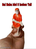 Marble Sai Baba idol for car dashboard & home decor, compact and lightweight (4cm x 9cm x 4cm)