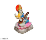 Multicolor small Maa Saraswati resin idol for spiritual home decor, vibrant figurine with intricate detailing, length 7cm, height 9cm, breadth 5cm, ideal for car dashboard, office desk, or Hindu festivals