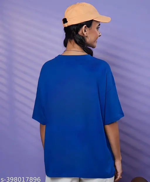 Women's oversized royal blue cotton T-shirt with graphic design