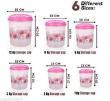 Pink plastic kitchen storage container set of 6 pieces, different sizes: 1Kg, 2Kg, 3Kg, 6Kg, 8Kg, 12Kg