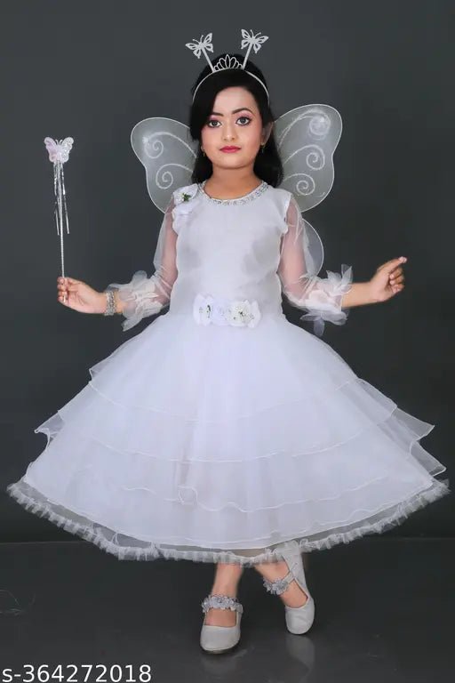 Pink printed net Pari frock for kids' parties, suitable for 1-11 years