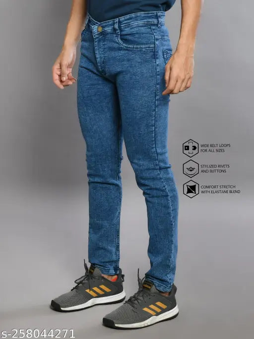 Denim dyed/washed men's jeans, crafted from cotton for comfort. Medium rise, regular fit, L,Zard brand. Sizes available: 28, 30, 32, 34, 36, 38, 40, 42 (inches) India-made