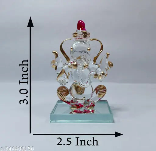 Handcrafted crystal glass Ganesh Ji statue, intricate detailing, Indian decor for home or temple