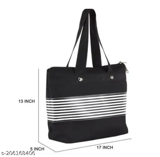 Rectangular large tote with handle, black striped lining, zip closure