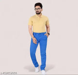 Sky blue men's jense pants with a yellow shirt
