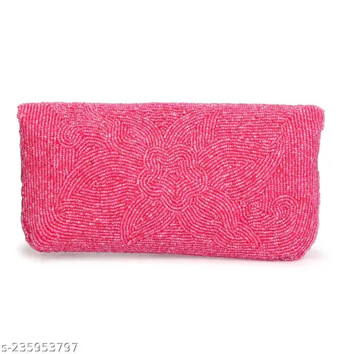 Pink embroidered fabric purse, with two handles