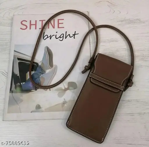 Brown leather mobile sling bag with adjustable strap