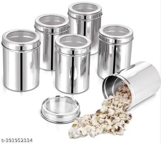 Visaxmi stainless steel kitchen storage container set, 6 pack, 1000ml, see-through lids, grocry storage, storage dabba