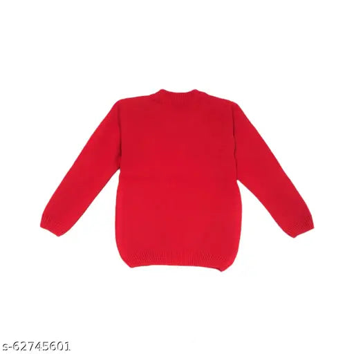 Kids snowman sweater for Christmas, acrylic long sleeves with printed net pattern. For sizes 6-12 months, 3-4 years, and 5-6 years. Made in India