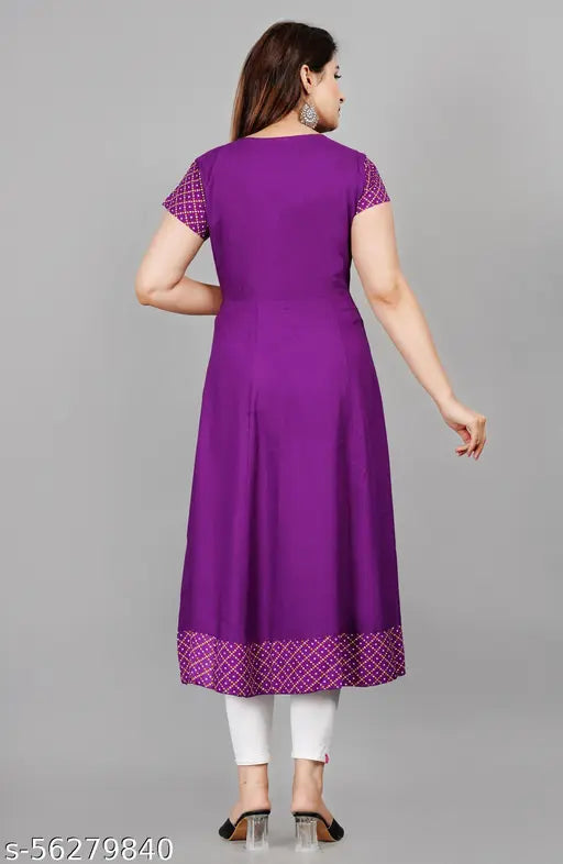Purple cotton Anarkali dress with embroidered border
