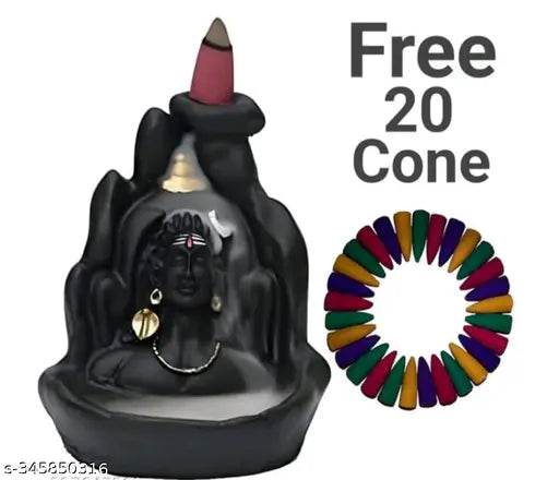 Handcrafted Adi Shankara resin backflow incense holder with Lord Adiyogi, Mahadev, Shiv decorative showpiece and 11 free backflow incense cones. Indian artisan-made smoke fountain showpiece for spiritual ambiance