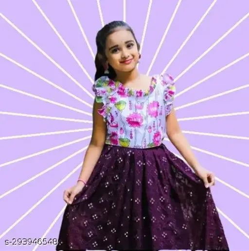 Kids baby girls classic new lehenga choli set, satin blouse with digital print and georgette lehenga featuring mirror work embroidery. Indian ethnic wear collection