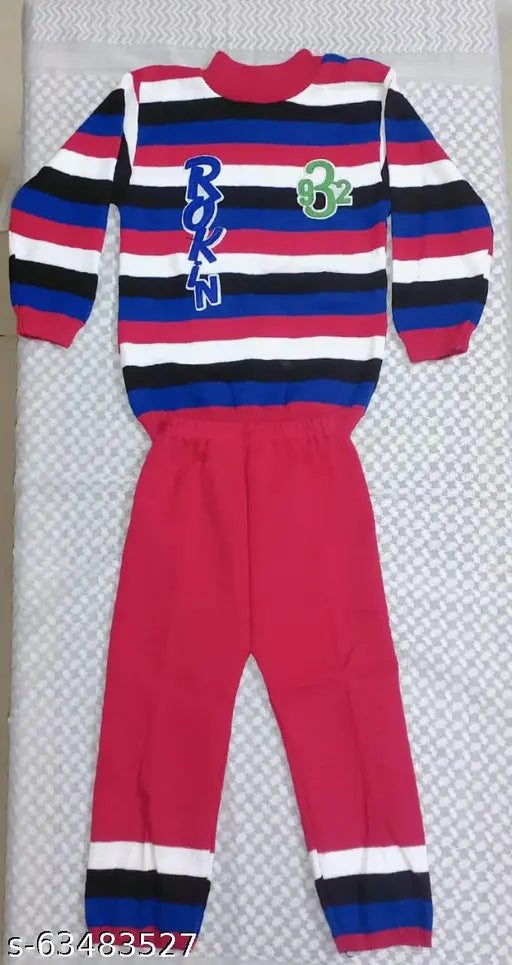 Woolen colorblocked top & bottom set for winter, 1-2 years, Indian origin
