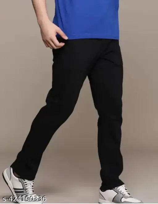 Blue cotton crew neck t-shirt, black slim fit jeans men's