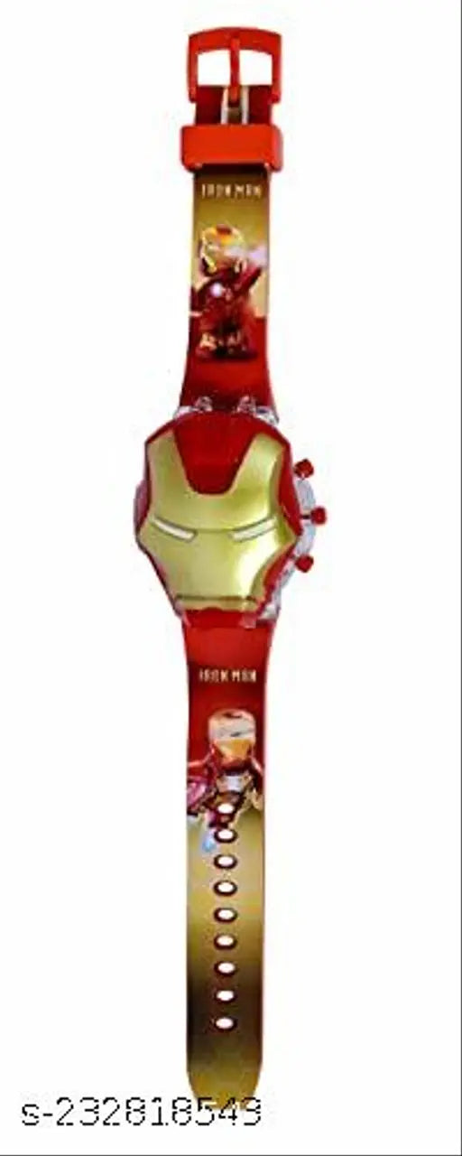 Red Avengers-themed wristwatch with black strap, digital display