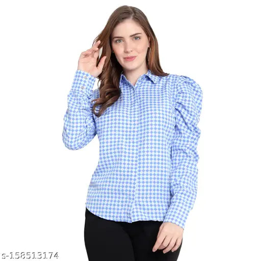 Printed cotton long-sleeve shirt, vibrant design on display, M (bust 36in, length 25in), India origin