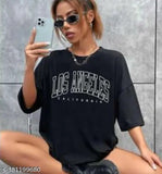 Los Angeles oversized printed t-shirt combo pack of 2 trendy graphic tees, casual fashion black long sleeves soft fabric