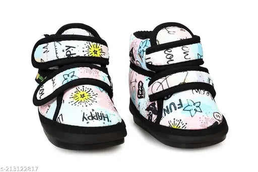 Cotton and PVC printed baby shoes, im baby Boys & Girls Velcro style for casual and party wear. Comfortable, musical, and skin-friendly." (98 characters)